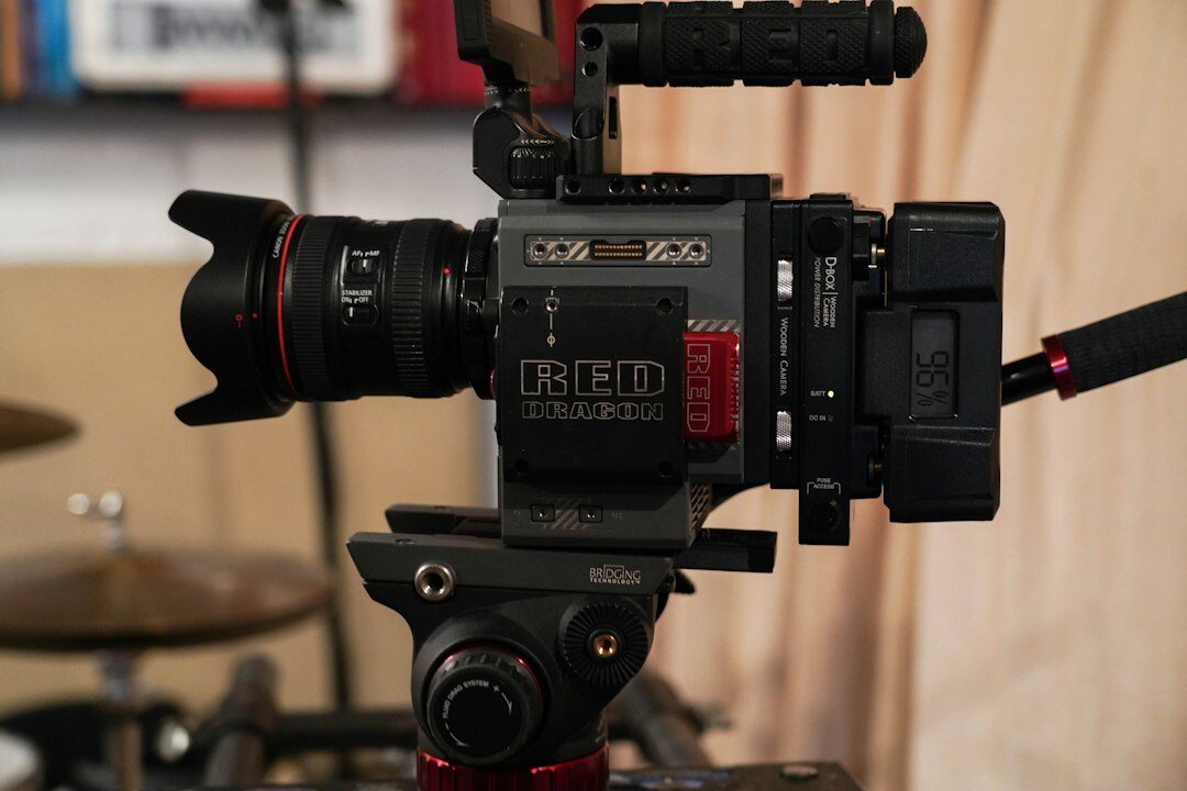 Professional broadcast television camera on a studio pedestal